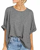 GeGekoko Damen T-Shirt Sommer Kurzarm Rundhals Oberteil Locker Frauen Casual Lose Tops Elegant Bluse,Grau,L