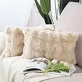 Madizz 2er Set Sanft Plüsch Kurze Wolle Samt Dekorativ Zierkissenbezüge Luxus Stil Kissenbezug für Sofa für Schlafzimmer Beige 30x50 cm