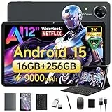 FEONAL Android 15 Tablet 12 Zoll 2K Display Helio G99 Gaming Tablet mit Tastatur/Stift/Maus, Gemini AI, 16(8+8) GB RAM+256GB ROM (2TB TF), 5G WiFi Tablets-PC, 21MP/9000mAh/Widevine L1/GPS/BT5 - Grau