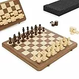 38 cm Holz Klapp-Schach- und Dame-Set, 2-in-1 Brettspiel, 7,6 cm König Staunton Figuren, 2 zusätzliche Damen