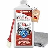 MAXXI CLEAN| Backofen,- und Grillreiniger Kombiset | 1x 750 ml Gel, 1x Pinsel und 1x Microfasertuch | selbstarbeitender Reiniger und Fettlöser | für Herdplatte & Grill | löst Verkrustungen