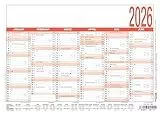 Zettler Arbeitstagekalender A5 2026 – Bürokalender 21 × 15 cm, 6 Monate pro Seite, Arbeitstage-, Tages- & Wochenzähler, Ferienübersicht, Feiertage, Mondphasen, kompakter Wandkalender, FSC Karton