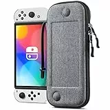 FINTIE Slim Tasche Kompatibel mit Nintendo Switch 2017/Switch OLED Modell 2021 - [Ultradünn] Stoßfeste Hartschalen Tragetasche mit 10 Spielkartenhaltern für Switch Konsole Joy-Con, Grau