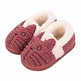 KVbabby Hausschuhe Mädchen Pantoffeln Plüsch Jungen Baumwolle Pantoffeln Kinder Wärme Katze Weiche Hausschuhe Damen Winter Cartoon Leicht Slippers Rutschfeste 30-31 EU (Etikettengröße: 210) Rot2