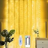 Yizhet USB Lichtervorhang 3x2m, LED Lichterkette Vorhang mit Fernbedienung, IP65 Wasserdicht, Deko für Schlafzimmer, Valentinstag, Hochzeit, Ramadan (Warmweiß)