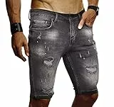Leif Nelson Herren Jeansshorts Slim Fit Destroyed Denim Shorts Kurze Jeans Hose Bermuda Sommer LN-9310 Schwarz