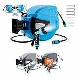 Arebos Schlauchaufroller | 15 m Schlauchtrommel | Wand-Schlauchbox mit Arretierstop & 9 Sprühunktionen |180° Schwenkbar | Inkl.Wandhalterung | Automatischer Aufrollmechanismus Gartenschlauch | Blau