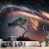 Atrippy Baum des Lebens Wandteppich für Schlafzimmer Galaxie Tapisserie Ästhetik Wandbehang Schwarz Sternenhimmel Nacht Stern Poster Natur Raum Baum Zimmer Dekor für Männer Mädchen Wohnheim Wohnzimmer