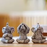 Yeomoo Yoga Elefant Gartenfirguren Zen Gartendeko Deko Wohnzimmer - Harz Elefanten Figuren Miniatur Deko Elefant Geschenke für Frauen Kinder Freundin Geburtstag Schreibtisch Zubehör 3 Stück Grau