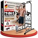 Sportstech 7in1 Power Tower PT300 als Dip Station & Kraftturm, multifunktionale Kraftstation für Zuhause mit Klimmzugstange, Liegestützgriffe und 4 Ösen für TRX, Ropes & Schlingen, Sit-Ups, in schwarz