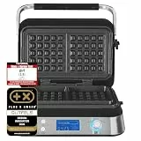 GUTFELS Waffeleisen belgische Waffel WAFFLE 5010-1600 Watt, LCD-Display, Timer, 5 Programme, Überhitzungsschutz, Überlaufschutz, Antihaftbeschichtung, Schwarz-Inox