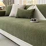 Tielag Sofa Überzug 1 2 3 4 Sitzer, Chenille Couch Überzug, Sofaschoner rutschfest, Sofabezug L Form, Sofadecken für Sitzfläche Washable, Grün, 90 x 180 cm