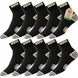 Effeet 10 Paar Kurze Arbeitssocken Herren Quarter Socken, Gepolsterte Verstärkte WORK Socken, Atmungsaktiv Kurzsocken mit Komfortbund, Work Socks 43-46