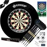 KESSER® Dartscheibe Kork mit 9 Dartpfeile Professional Dartboard 21 Pro Flights Steeldart Offizielle Dartscheibe 9 Pfeilen Metallspitze Profi Steeldartscheibe + Dartscheibenring & Montageset Schutz