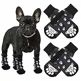 Cobee Anti Rutsch Hundesocken, 4 Stück, weiche Hundegriffsocken mit Riemen Traktionskontrolle Verstellbarer Pfotenschutz für kleine und mittelgroße Hunde (Größe L, Schwarz)