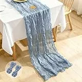 Segus Käsetuch Tischläufer, 2 Stück 90x300cm Tischläufer Hochzeit, Table Runner Waschbar, Läufer Tisch für Party Deko, Tischdeko Geburtstag, Hochzeitsbogen (Graublau)