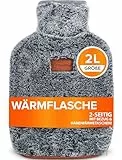 Wärmflasche mit Bezug (2 Liter) 2-seitige Wärmeflasche für Erwachsene mit weicher Tasche auslaufsicher Naturkautschuk Geschenk für Frauen – Schmerzlinderung bei Regelschmerzen und Magenkrämpfen