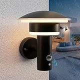 NBHANYUAN Lighting LED 4 Modi Außenlampe mit Bewegungsmelder und Dämmerungssensor Aussenwandleuchte Schwarz,IP44,SUS316 Edelstahl,Warmweiß (3000K),1000LM,9W