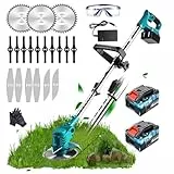 Akku Rasentrimmer für Makita Akkus, Akku-Motorsense mit Akku und Ladegerät,Akku Freischneider Elektrischer Rasentrimmer mit 2 * 4000mAh Batterien,Elektrischer Motorsense für Garten und Rasen