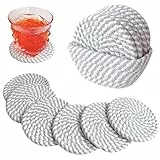 Valdivia Boho Untersetzer Gläser mit Ablagekorb, Handgefertigte Baumwolle Saugfähige Getränkeuntersetzer für Esstisch, Bars, Küche, Büro, Cafés, Minimalistische Wohnungs Zubehör und Geschenkideen