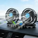 Mineup Auto Ventilator, 12V Doppelkopf Ventilator Auto, 360 ° Drehbarer Doppelköpfiger Ventilator mit 2 Geschwindigkeiten, Geeignet mit Zigarettenanzünder Plug für Auto Van SUV RV Boot