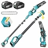 SEESII 2-in-1 Akku Astsäge & Mini Kettensäge mit 2×4000mAh Akkus, 8 Zoll Bürstenlose Kettensäge mit Teleskopstange, Ausziehbar bis 4,5m für Baumschnitt, Astschnitt und Gartenpflege