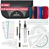 CALCUSO Geometrie Set Pro/Zirkel Set (15-teilig) in schwarzer Federmappe mit Zirkel und Geodreieck - Praktisches Mäppchen für Schule, Uni, Büro und Zeichnungen
