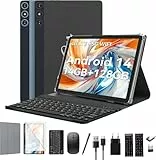 2026 Neueste Android 14 Tablet 10 Zoll, 4G LTE Tablets Mit 2 SIM 1 SD slot, 5G Wifi Tablets PC Mit 14GB+128GB(1TBTF), 3-in-1 Tablet Mit Tastatur Maus-Octa-core, 1080FHD, 13MP+8MP, 7000mAh,GPS/OTG-Grau