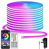 segrass Neon Led strip 15m Fernbedienung/APP Steuerung, IP65 wasserdichte flexible LED Lichtband, 24V Rgb LED band Neon Lichterkette, anwendbar auf Schlafzimmer, Raum und Außendekoration