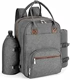 apollo walker Picknickrucksack 4 Personen Picknick Set (Set & Decke) Thermotasche Kühltaschen für Camping, Strand, Wandern Grau