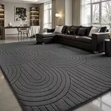 Sour Lemon Teppich Wohnzimmer 160x230cm, 3D Halbkreismuster Teppichd Grau Waschbarer Teppich Flauschige Carpets Schlafzimmer Carpet Gegend Kurzflor Flauschig Rutschmatte Kinderzimmer Teppiche