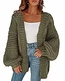 Cicy Bell Damen Strickjacken Cardigan Lose Laternenärmel Elegante Übergroße Pullover ArmeeGrün L