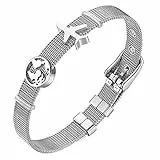 Flongo Damen Armband Frauen Armreif Armkette BFF Freundschafsarmbänder aus Edelstahl Armband Damenarmband Meshband Silber Weltkarte Flugzeug Verstellbar