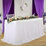 NSSONBEN Tüll Tischrock Weiß Tischröcke Tischdeko für Babyparty Mädchen, Baby Shower, Hochzeit, Geburtstag, Kindergeburtstag, Kommunion, 275×77cm Weiß Tüll Tischrock