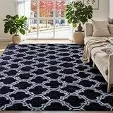 ISMOL Weicher Teppich Wohnzimmer Schlafzimmer Zottelteppich Flauschiger Zottelteppich modern Indoor Rutschfester Teppich waschbar (Dunkelblau, 80x160cm)