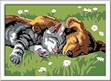 Ravensburger CreArt 28015 - Tiefer Schlaf - Malen nach Zahlen Hund und Katze für Kinder ab 7 Jahre, Malset mit Rahmen, Pinsel und Acrylfarben, Geschenk für Mädchen und Jungen