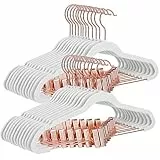 SONGMICS Hosenbügel, 24 Stück, 42 cm, Kleiderbügel mit verstellbaren Zangen und Haken in Roségold, rutschfest, platzsparend, für Röcke, Weiß CRF014W01, Standard