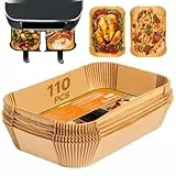 110 Stück 20,5x14cm Backpapier für Heißluftfritteuse mit Doppelkammer, Airfryer Zubehör, Liners kompatibel mit Ninja Dual/Double Stack, Antihaft Wasserdicht Ölfest Einwegschalen Luftfritteuse Liner