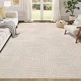 Enyhom Teppich Wohnzimmer 160x230cm, Großer Flauschiger Kurzflor Teppich Waschbarer Moderner Teppiche 3D Effekt rutschfest Teppiche für Esszimmer Küchen Schlafzimmer, Beige