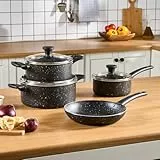 Cookplus Aura Roller 7-tlg Topfset Induktion, Kochgeschirr-Set mit Deckeln, Spülmaschinenfeste Töpfe & Bratpfanne, Kochtopf Set Antihaft, Schwarz