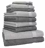 BETZ Handtuch Set Premium 10-teilig 100% Baumwolle – 2 Duschtücher 70x140, 4 Handtücher 50x100, 2 Gästetücher 30x50, 2 Waschhandschuhe – Weiche Frottee Handtücher – Farbe Farbe Anthrazit & Silber Grau