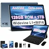 Dghrti 10-Zoll-Android-Tablet, 22 GB + 128 GB ROM/TF 1 TB, 8000 mAh, UFS 2.1 Flash, Octa-Core 2,0 GHz, WiFi 5G + 2,4G, BT5.0, 8 MP + 5 MP, Widevine L1, mit Tastatur und Maus – Grau