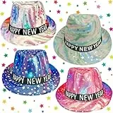 Bdecoll 4Stück Silvester Partyhüte 2026,Leuchtender Stern Frohes Neues Jahr Fedorahüte Hutband mit Schrift Frohes Neues Jahr, Silvesterpartydeko 2026