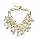 SAFIGLE Doppelte Perlenkette Damen Mehrreihige Cremeweiß Und Goldfarben Halskette Elegant Für Hochzeit Party Und Alltag