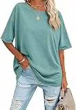 VEUNCOS Damen Oversized Tshirts Gym Baumwolle Halbe Ärmel Rundhals Lockere Workout Shirts Blaugrün XXL