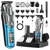 PORTENTUM Haarschneidemaschine profi – Set mit 21 – LED – Barttrimmer herren – trimmer für Gesicht und Körper – Bartschneider – 6 Aufsätze – 7 Kammaufsätze – USB-C – Kompakte Aufbewahrungsstation