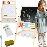 KRUZZEL Klapptafel für Kinder mit Kreide und Magnet ab 3 Jahren aus Holz - Tafel und Whiteboard - mit praktischem Aufbewahrungsfach für Zubehör - Lernspielzeug mit Abakus
