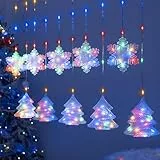 BLOOMWIN Weihnachtsbeleuchtung Fenster Lichtervorhang Innen, 2M 160 LED Weihnachtsdeko Fenster Beleuchtet, Schneeflocken Weihnachtsbaum Lichterkette Deko, Weihnachten Fensterbeleuchtung, Bunt USB