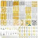 Qinzave 305 Stück Haarschmuck für Zöpfe, Dreadlock-Schmuckzubehör, Zopf mit goldenen Anhängern, Loc für Haare, Dreadlock-Ringe, Manschetten-Clips, verstellbare Metallringe, Manschetten für Dreadlock