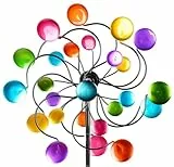 formano Windrad Garten Metall bunt 126 cm kugelgelagertes Windspiel mit Doppelrad, Stabiler 3-teiliger Erdspieß, wetterfeste Gartendeko mit starkem Farbeffekt